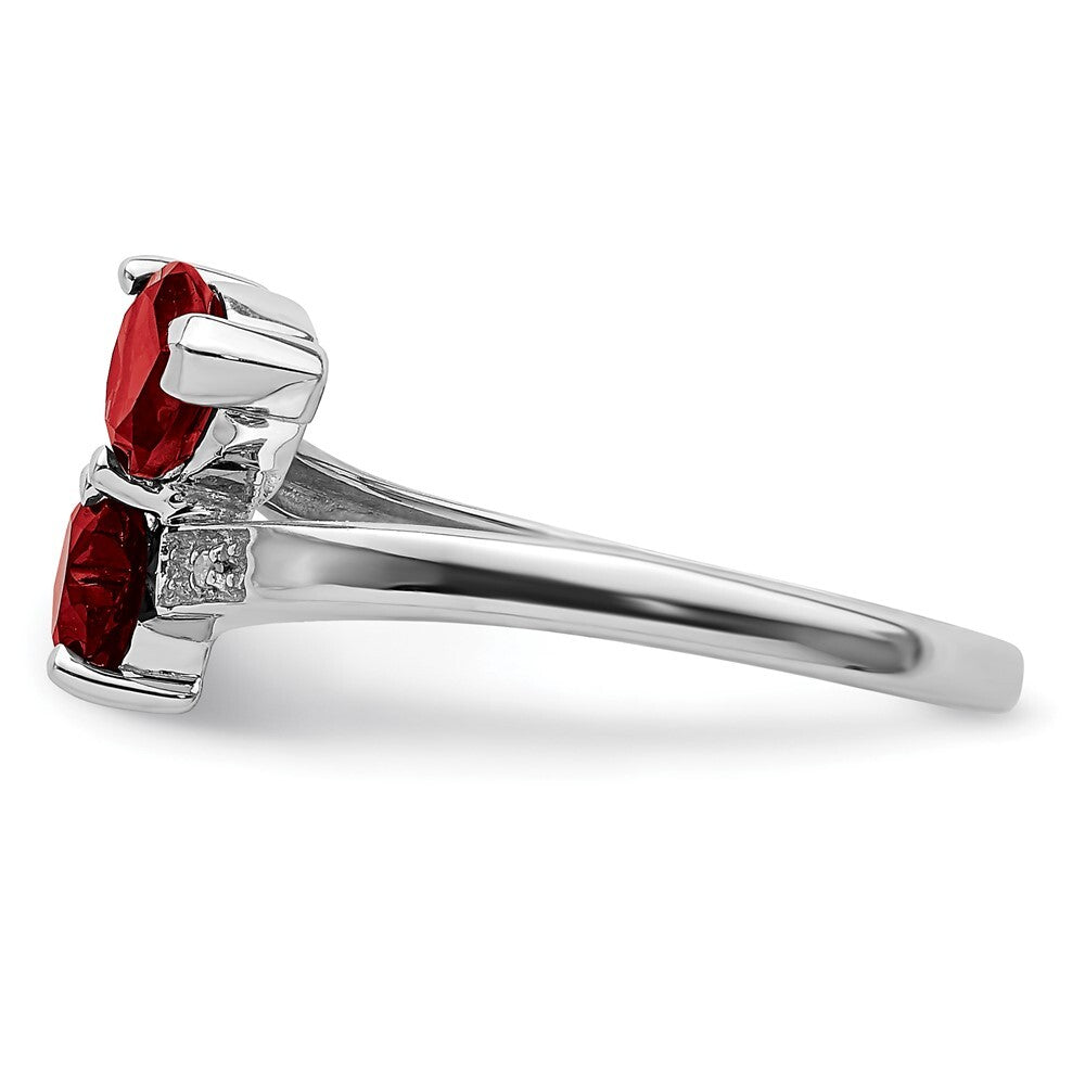 Sterling Silver Rhodium Garnet & Diamond Heart Ring Size 7