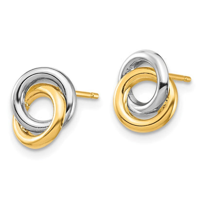 14k Yellow Gold & White Rhodium Circles Stud Earrings Gift for Women