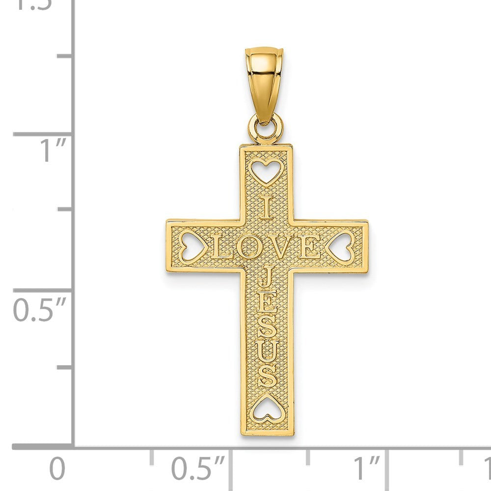 14k Yellow Gold  I LOVE JESUS  Cross w/ Hearts Charm