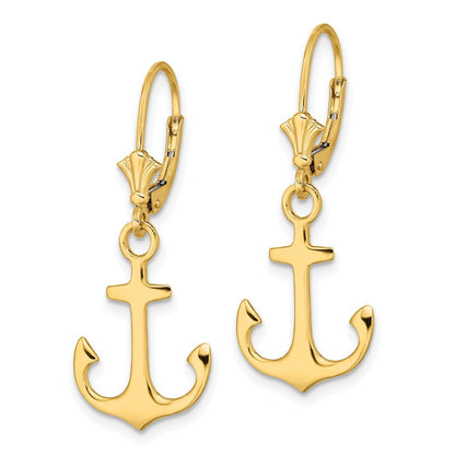 14k Yellow Gold 2-D Polished Anchor Drop Dangle Earrings