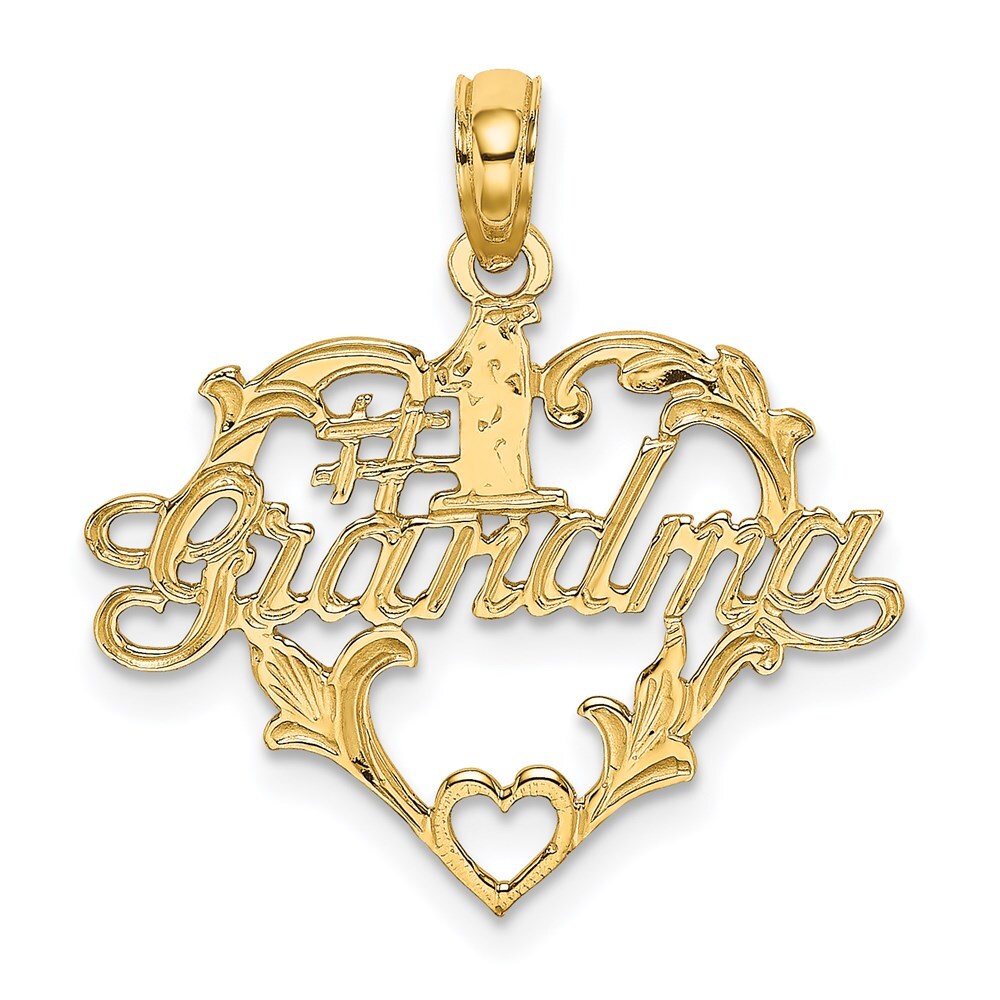 14k Yellow Gold #1 Script GRANDMA In Heart Charm Pendant for Women
