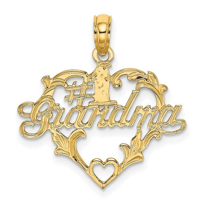 14k Yellow Gold #1 Script GRANDMA In Heart Charm Pendant for Women