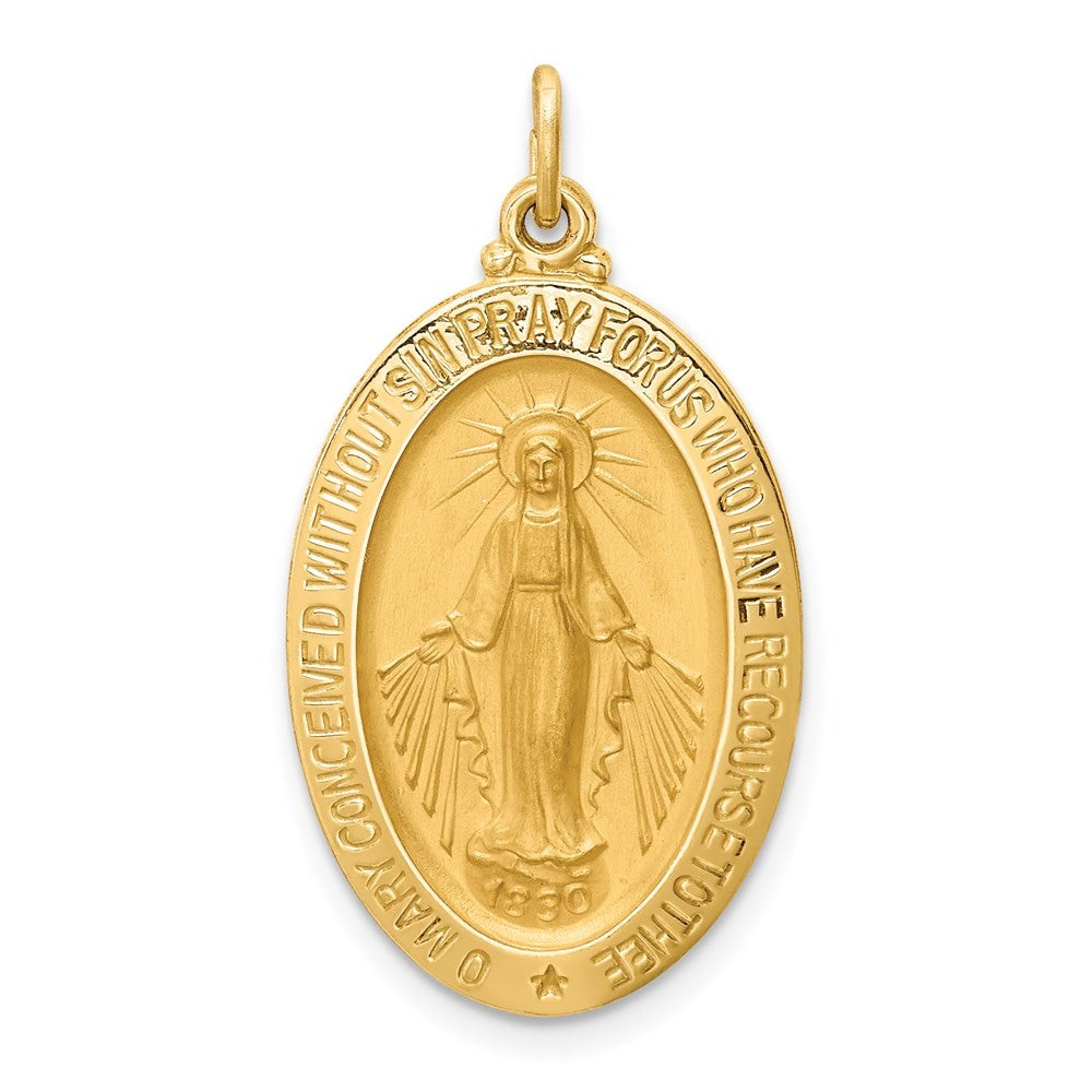 14k Yellow Gold Solid Polished Satin Medium Oval Miraculous Medal