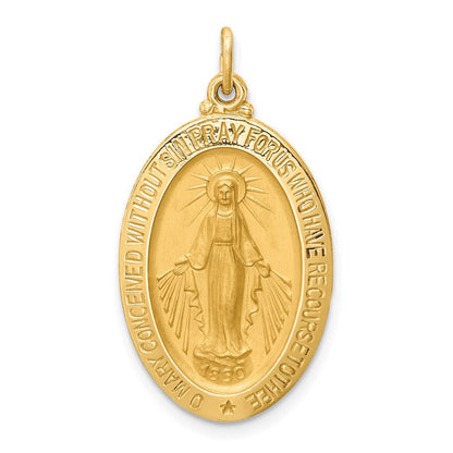 14k Yellow Gold Solid Polished Satin Medium Oval Miraculous Medal