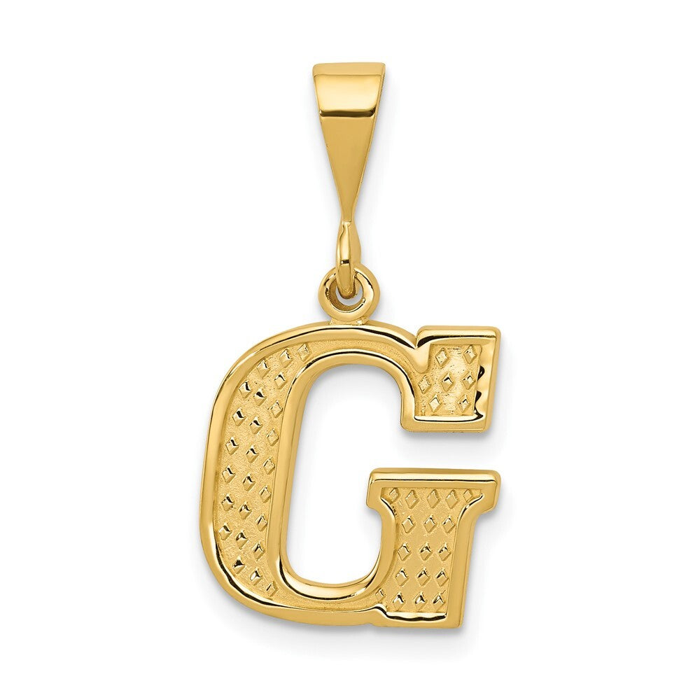 14k Yellow Gold Textured Initial G Charm Pendant for Women