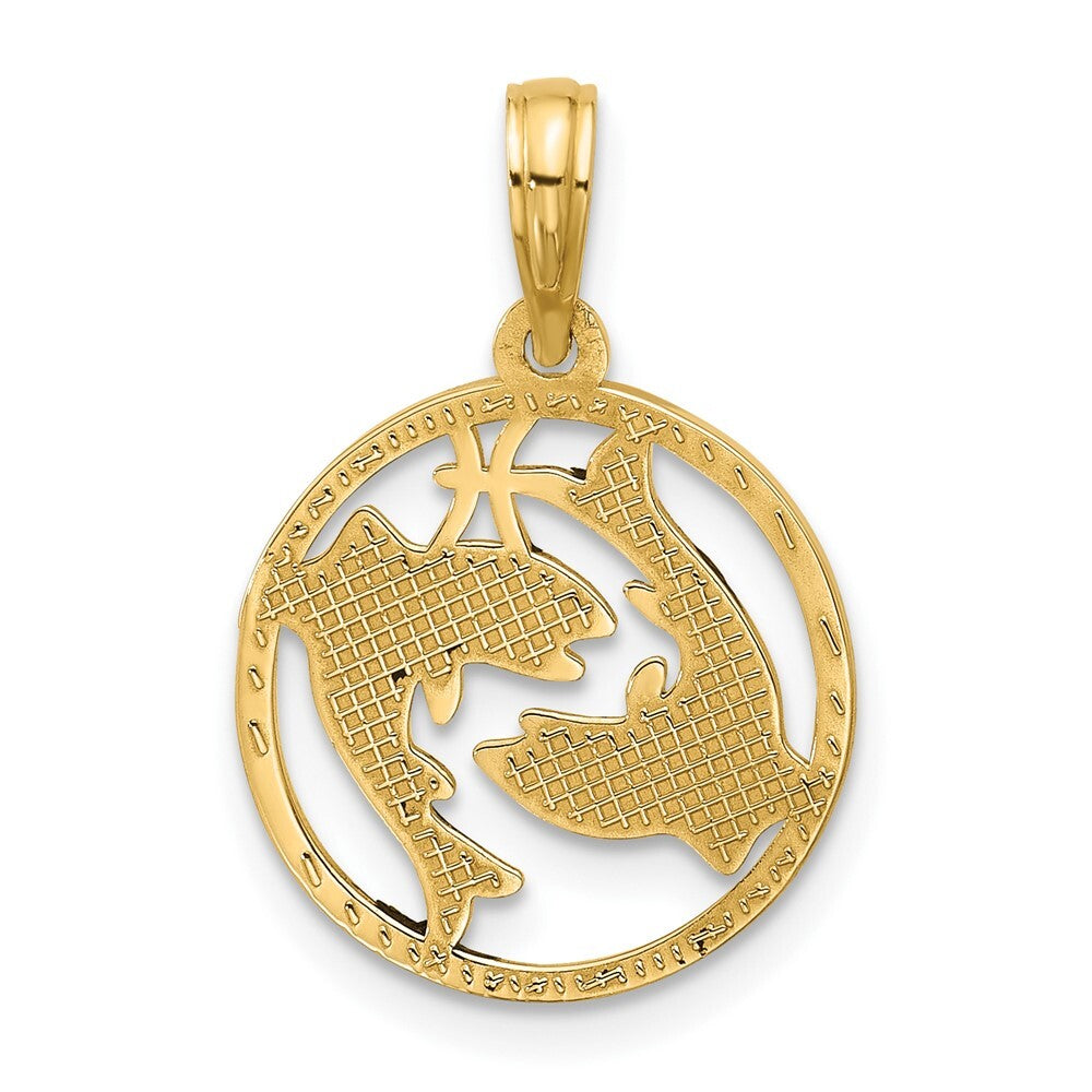 14k Yellow Gold Polished Round Pisces Pendant for Women