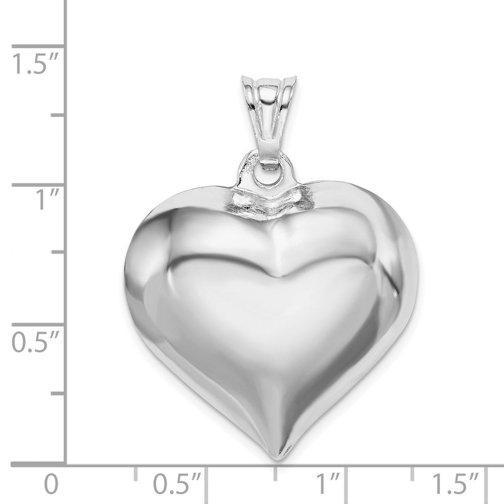 Sterling Silver Rhodium-plated Puffed Heart Pendant