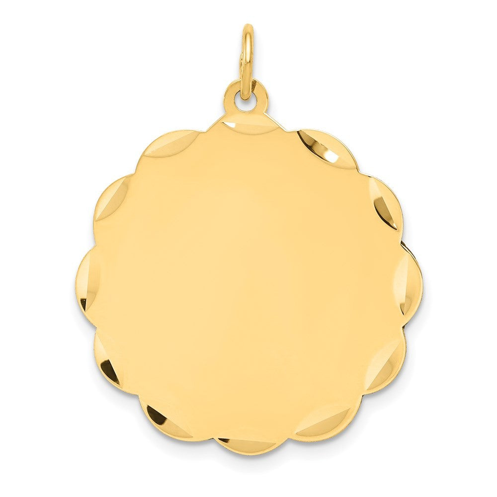 14k Yellow Gold .035 Gauge Engravable Scalloped Disc Charm