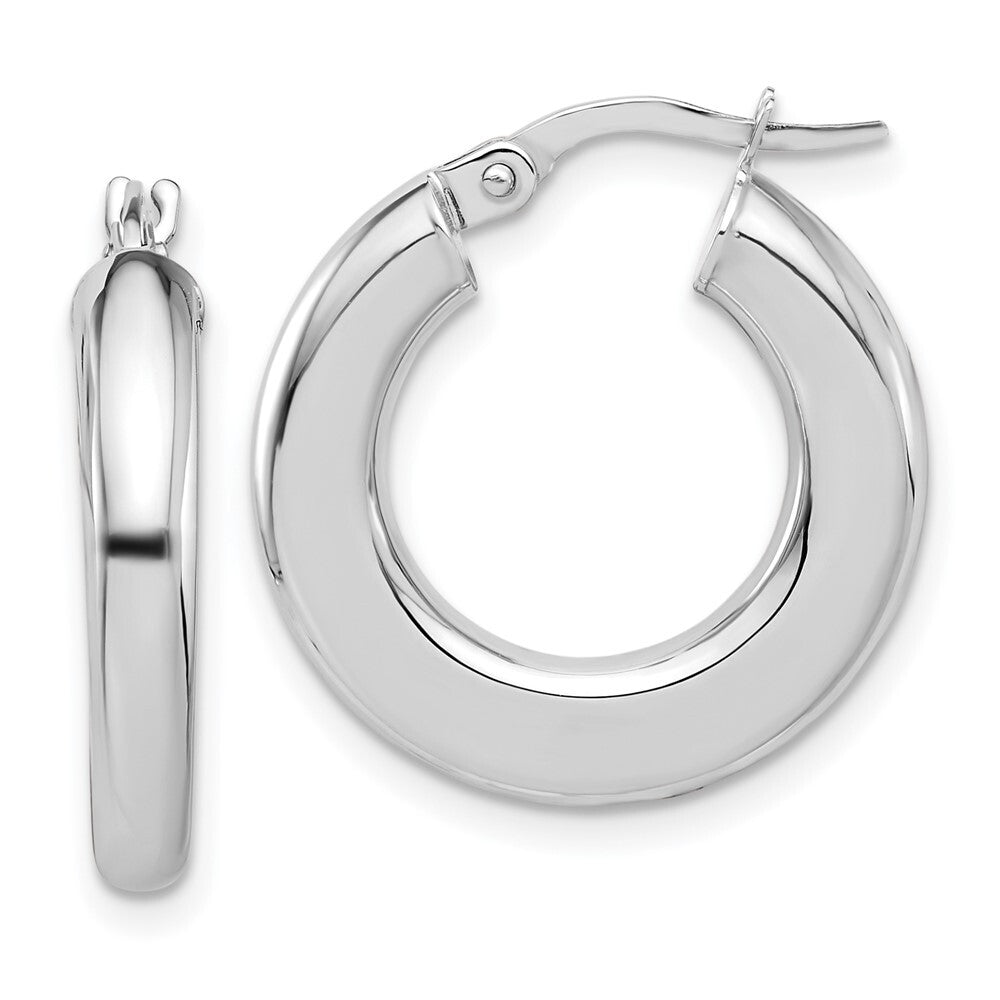 14K White Gold Polished Tube Hoop Earrings Gift for Women