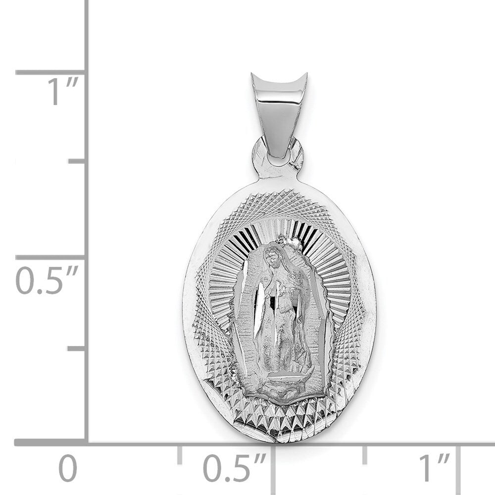 14k White Gold Our Lady of Guadalupe Semi-solid Oval Pendant for Women