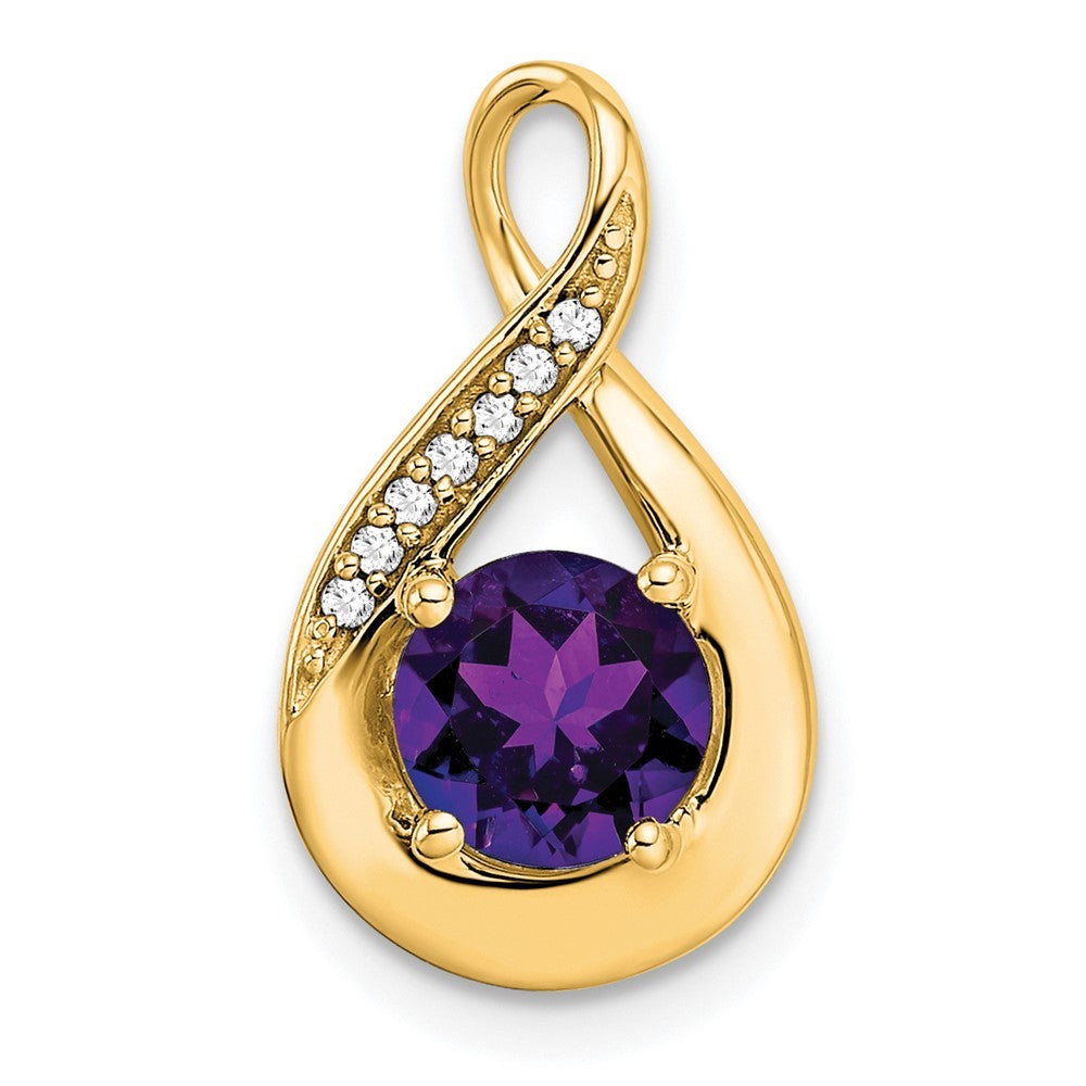 14k Yellow Gold 6mm Round Amethyst and Diamond Chain Slide