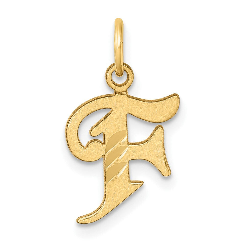 14k Yellow Gold Diamond-cut Letter F Initial Charm Pendant for Women