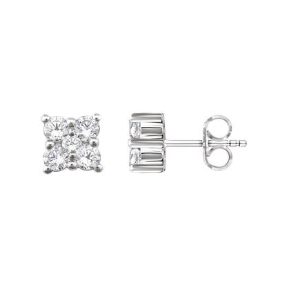 Gift for Mothers 14k White Gold 1/2 CTW Natural Diamond Cluster Stud Earrings