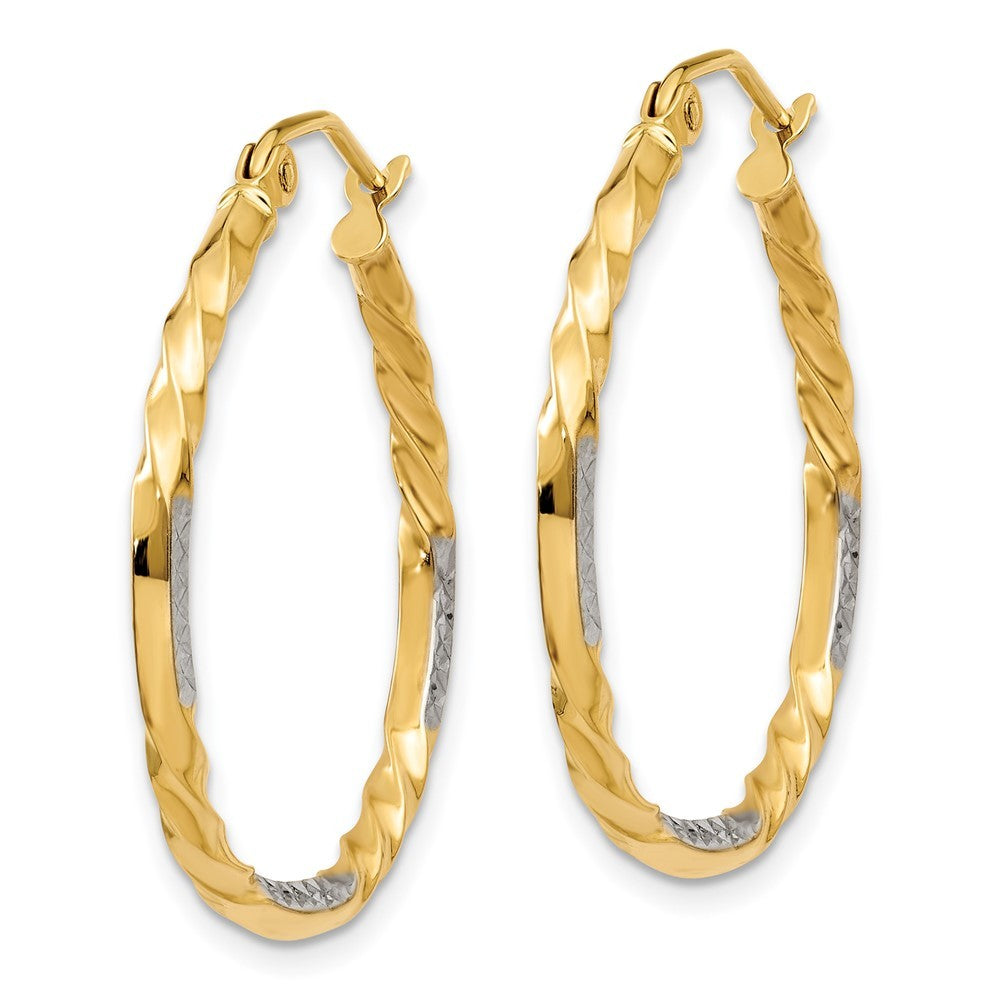 14k Yellow Gold & Rhodium Diamond Cut Twisted Hoop Earrings