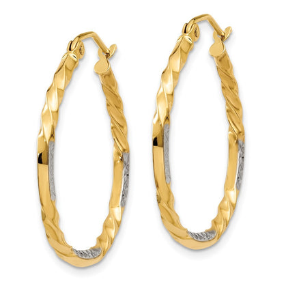 14k Yellow Gold & Rhodium Diamond Cut Twisted Hoop Earrings