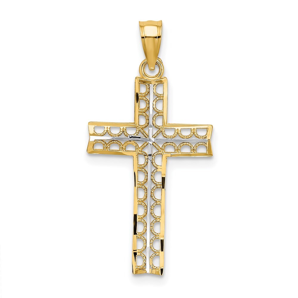 14k Yellow Gold  Rhodium Cross Charm Pendant for Women