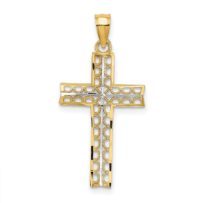 14k Yellow Gold  Rhodium Cross Charm Pendant for Women