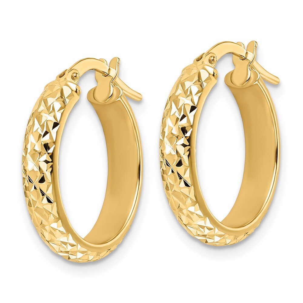 14k Yellow Gold Polished Diamond Cut Hoop Earrings Gift for Women