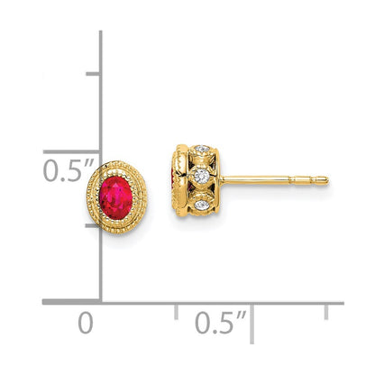 14k Yellow Gold Ruby and Diamond Stud Earrings