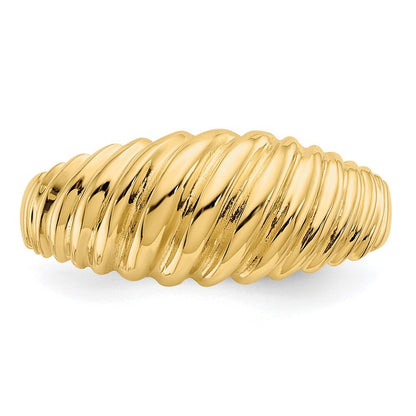 14K Yellow Gold Polished Scalloped Dome Ring