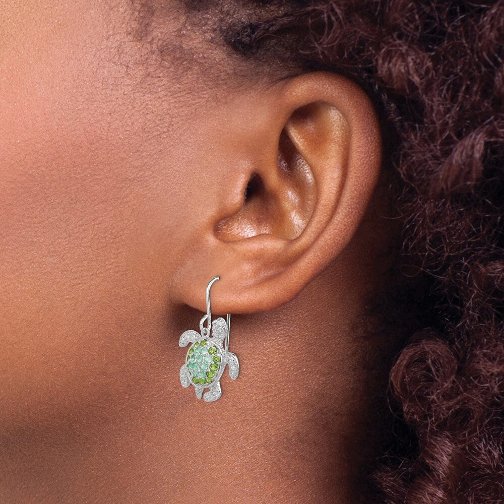 Sterling Silver Rhodium-plated Multi Cubic Zirconia Turtle Dangle Earrings