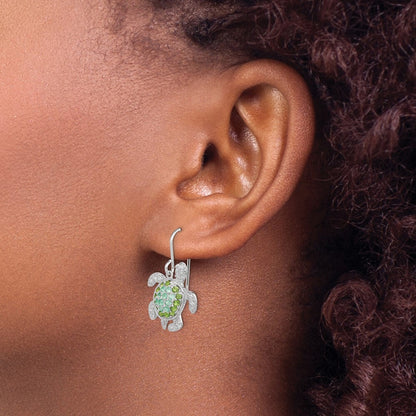 Sterling Silver Rhodium-plated Multi Cubic Zirconia Turtle Dangle Earrings