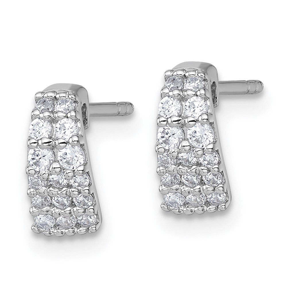 Sterling Silver Rhodium-plated Polished Pave CZ Curved and Tapered Earrings