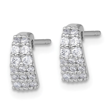 Sterling Silver Rhodium-plated Polished Pave CZ Curved and Tapered Earrings