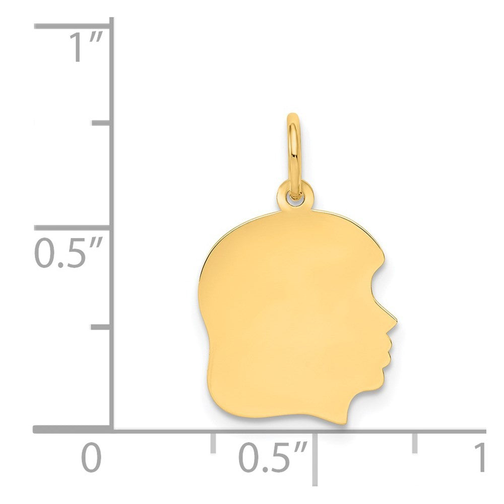 14k Yellow Gold Plain Medium .027 Gauge Facing Right Girl Head Charm Pendant
