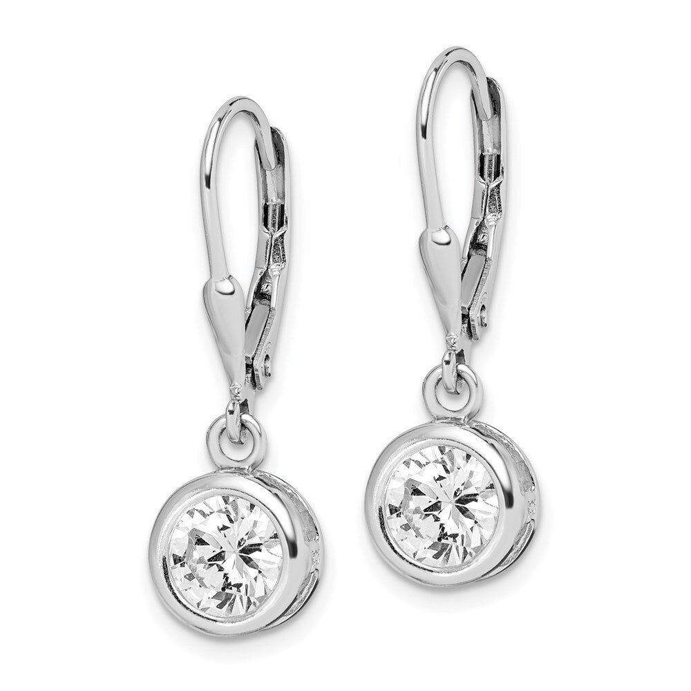 Sterling Silver Polished Round 7mm Cubic Zirconia Leverback Earrings