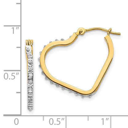 14k Yellow Gold Diamond Fascination Heart Hoop Earrings Gift for Women