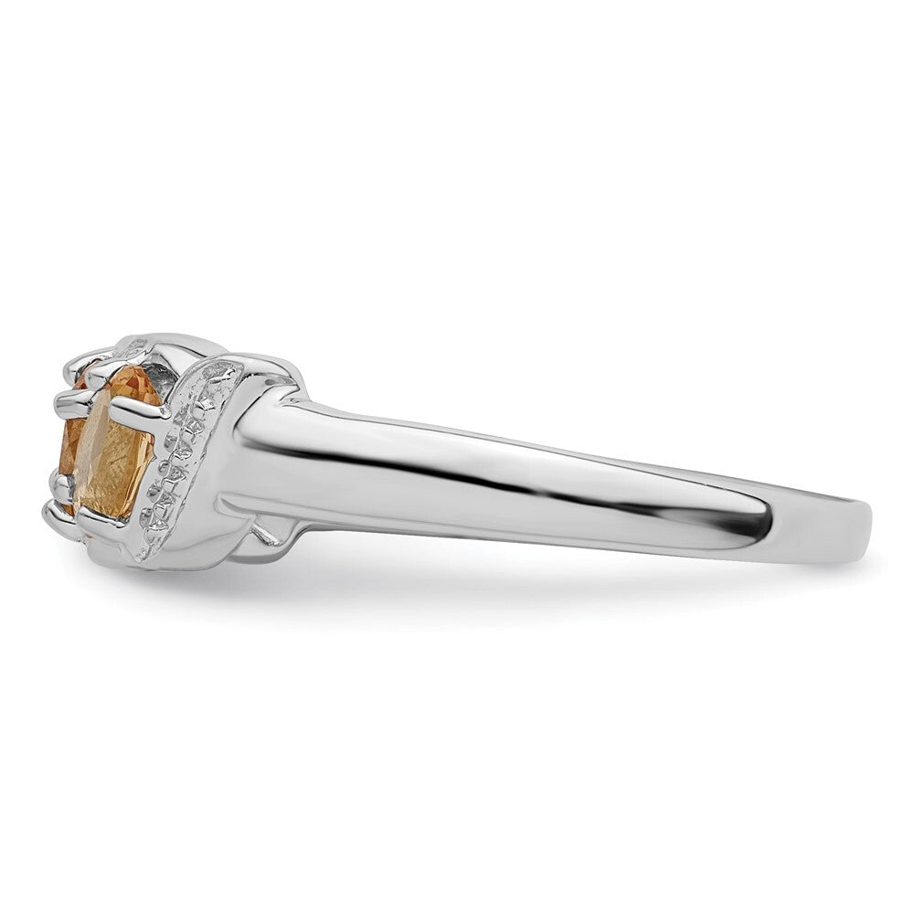 Sterling Silver Rhodium 3 Stone Citrine & Diamond Ring Size 8