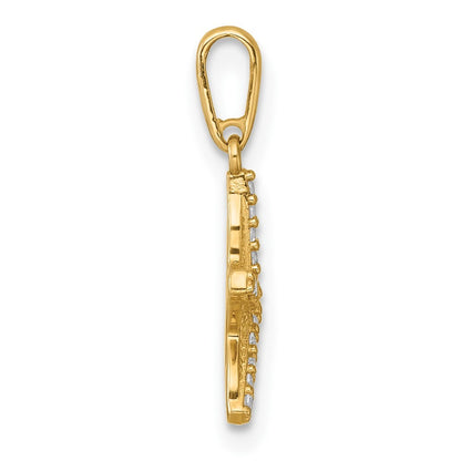 14k Yellow Gold Polished and Textured CZ Starfish Charm / Pendant
