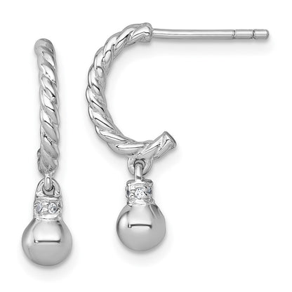 Sterling Silver Rhodium-plated Polished and Twisted CZ J-Hoop Dangle Earrings