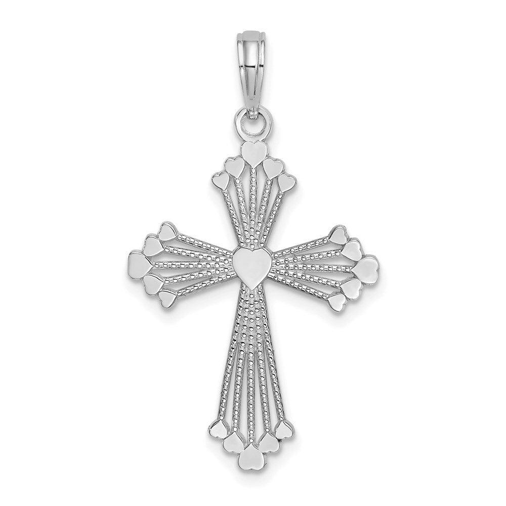 14k White Gold Cross  Heart Center Charm Pendant for Women