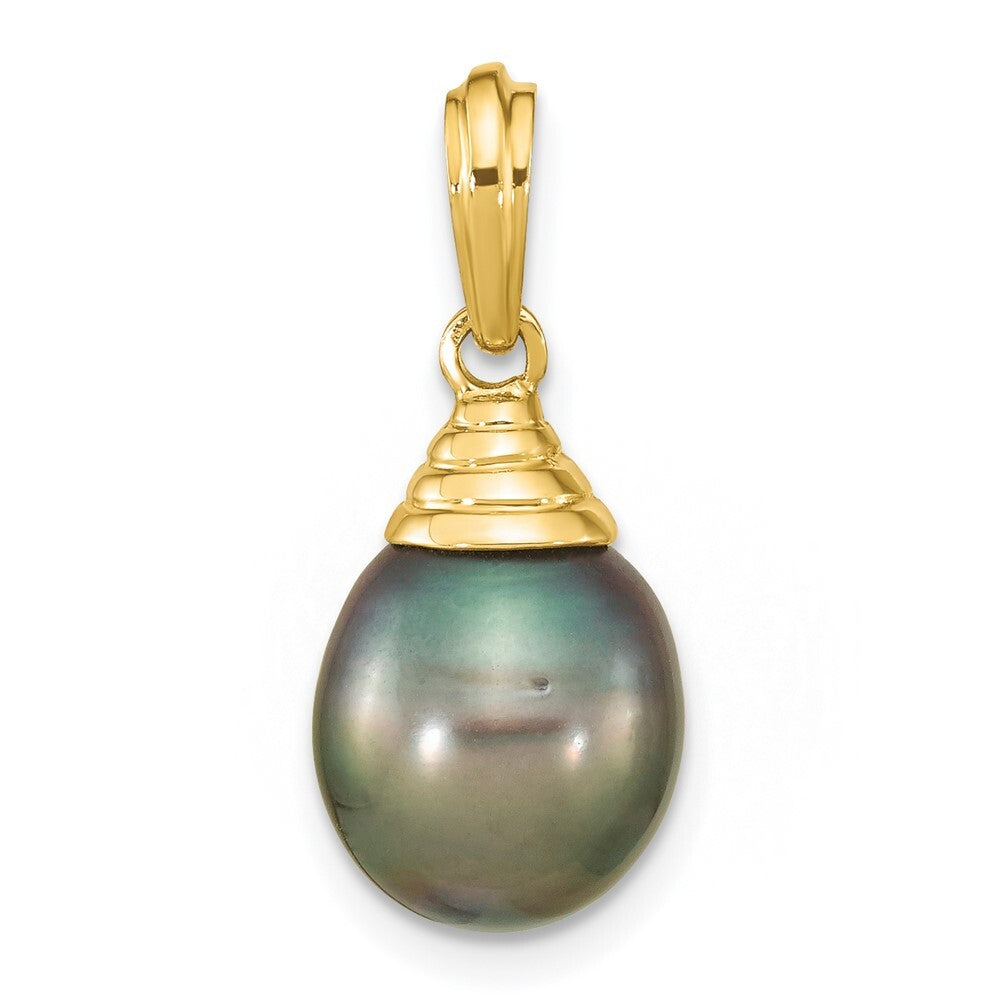 14k Yellow Gold 9-10mm Black Teardrop Tahitian Saltwater Cultured Pearl Pendant