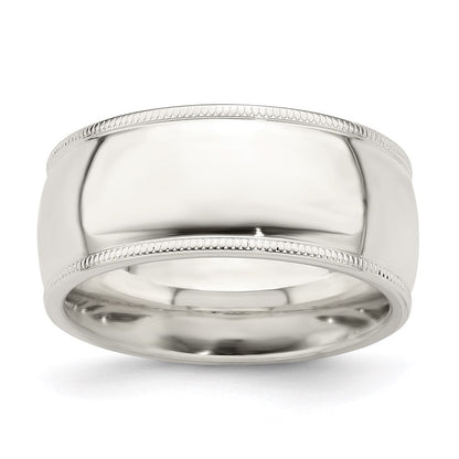 Sterling Silver 9mm Comfort Fit Half Round Milgrain Size 6.5 Band Ring