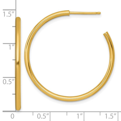 14k Yellow Gold Polished 2 x 35mm Tube C-Hoop Earrings