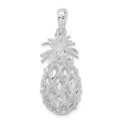 Sterling Silver Rhodium-Plated Polished 3D Cut-Out Large Pineapple Pendant