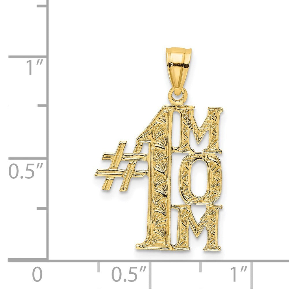 14k Yellow Gold #1 MOM Vertical Charm Pendant for Women