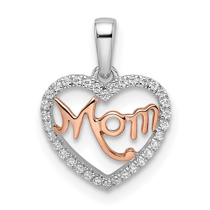 14k Two-tone Gold Diamond White and Rose Mom Heart Pendant for Women