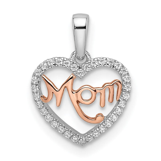 14k Two-tone Gold Diamond White and Rose Mom Heart Pendant for Women