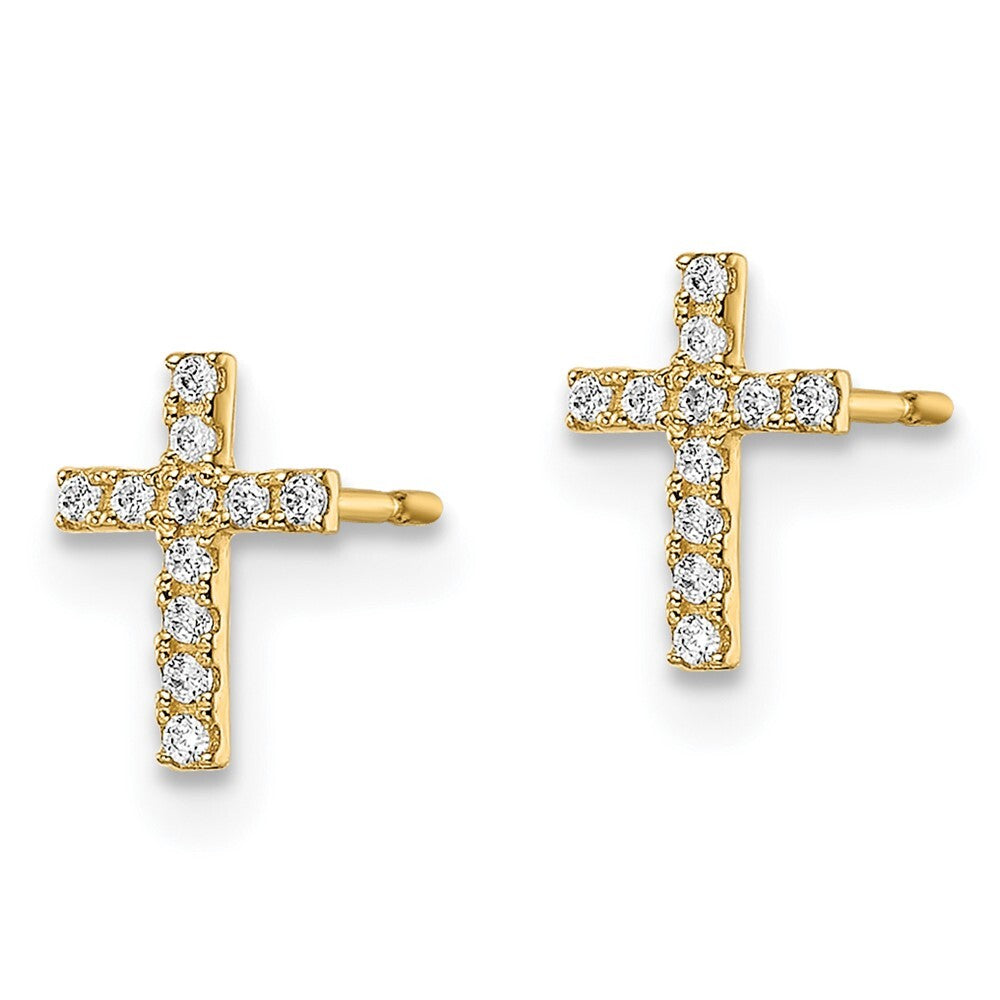 14k Yellow Gold Cubic Zirconia Cross Stud Earrings Gift for Women