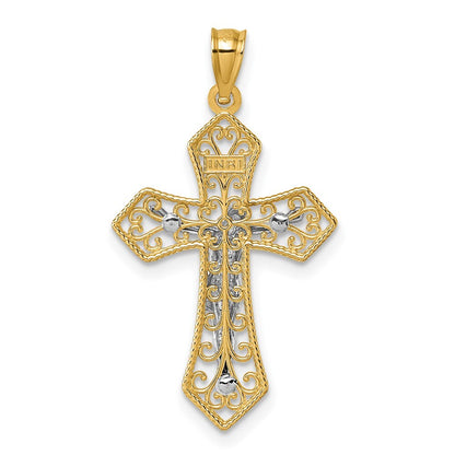 14k Two-tone Gold Polished and Beaded Fancy Crucifix Pendant for Women