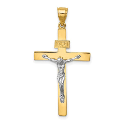 14k Two-tone Gold INRI Crucifix Pendant for Women