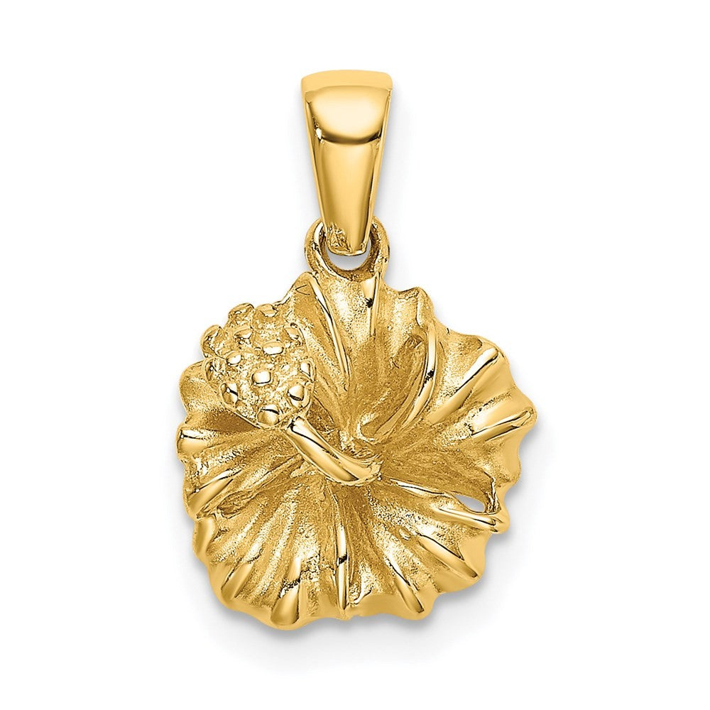 14k Yellow Gold Textured Hibiscus Flower Charm