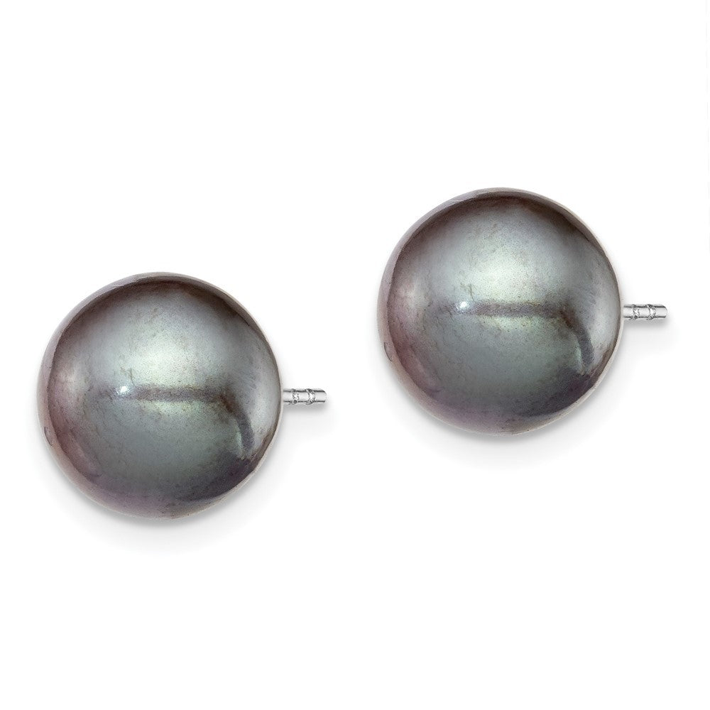Sterling Silver 9-10mm Black Round Freshwater Cultured Pearl Earring