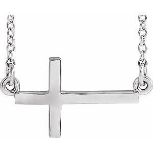 14k White Gold 17x9 mm Sideways Cross Pendant Necklace 16-18" for Women