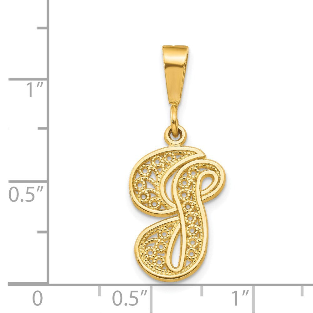14k Yellow Gold Polished Script Filigree Letter G Initial Pendant for Women