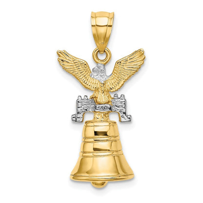 14k Yellow Gold w Rhodium 3D Moveable Liberty Bell w Eagle Top Charm